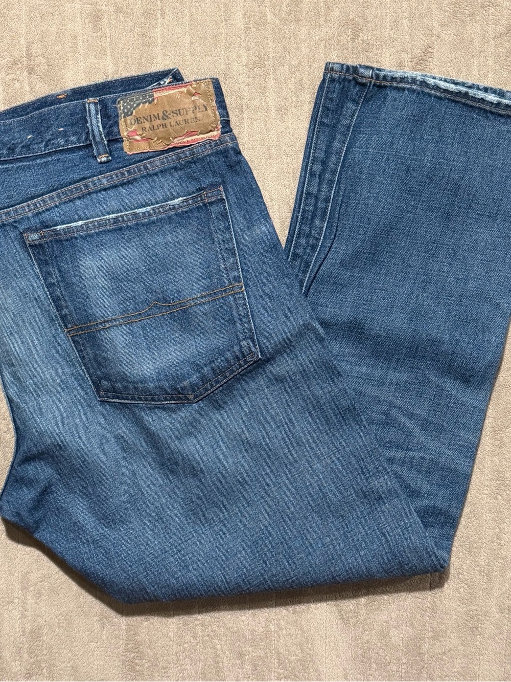 Denim and Supply Mens Ralph Lauren Slim Jeans Deep Blue Wash 40x30 USA Flag